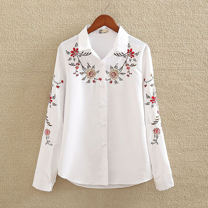 Embroidery White Cotton Shirt 2018 Autumn New Fashion Women Blouse