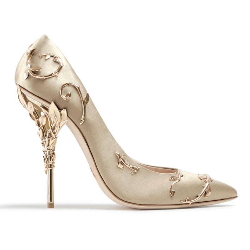 Womens Designer Heels, White, Black, Gold high heels