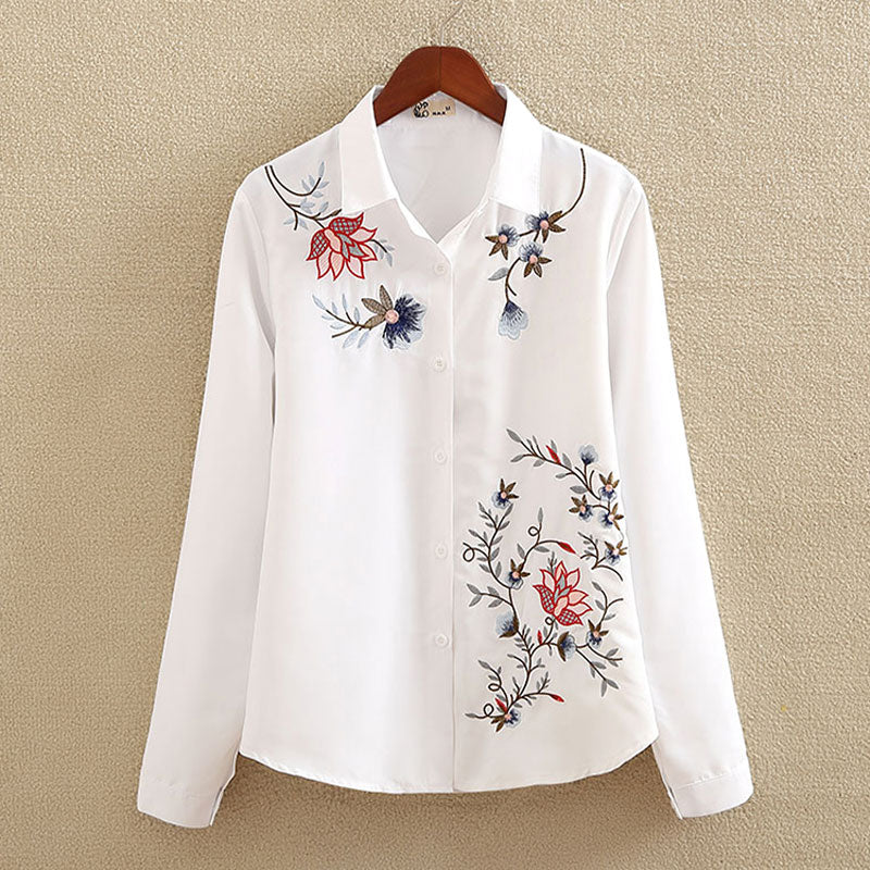 Embroidery White Cotton Shirt 2018 Autumn New Fashion Women Blouse