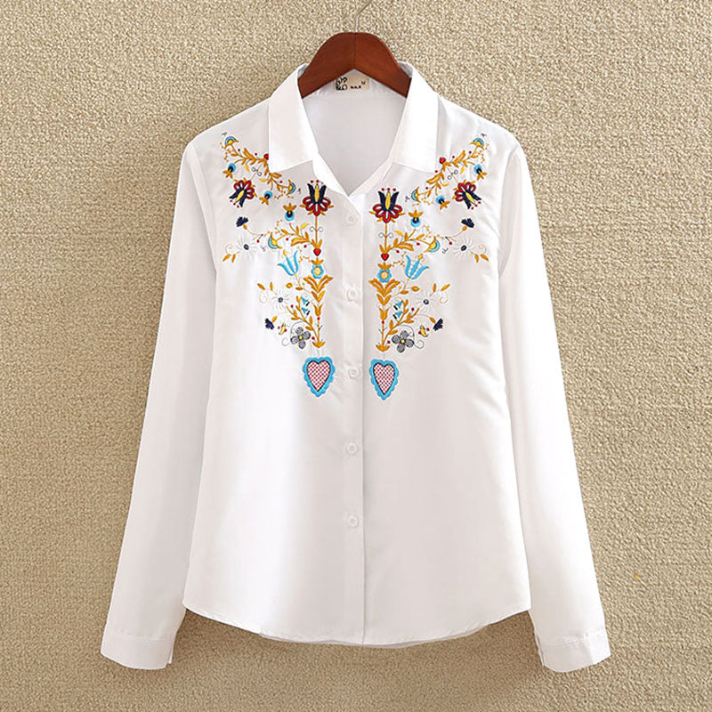 Embroidery White Cotton Shirt 2018 Autumn New Fashion Women Blouse