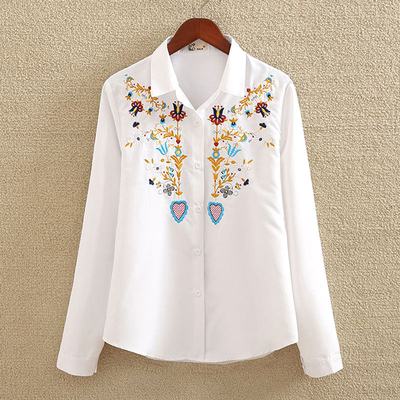 Embroidery White Cotton Shirt 2018 Autumn New Fashion Women Blouse Long  Sleeve Casual Tops Loose Shirt Blusas Feminina plus size